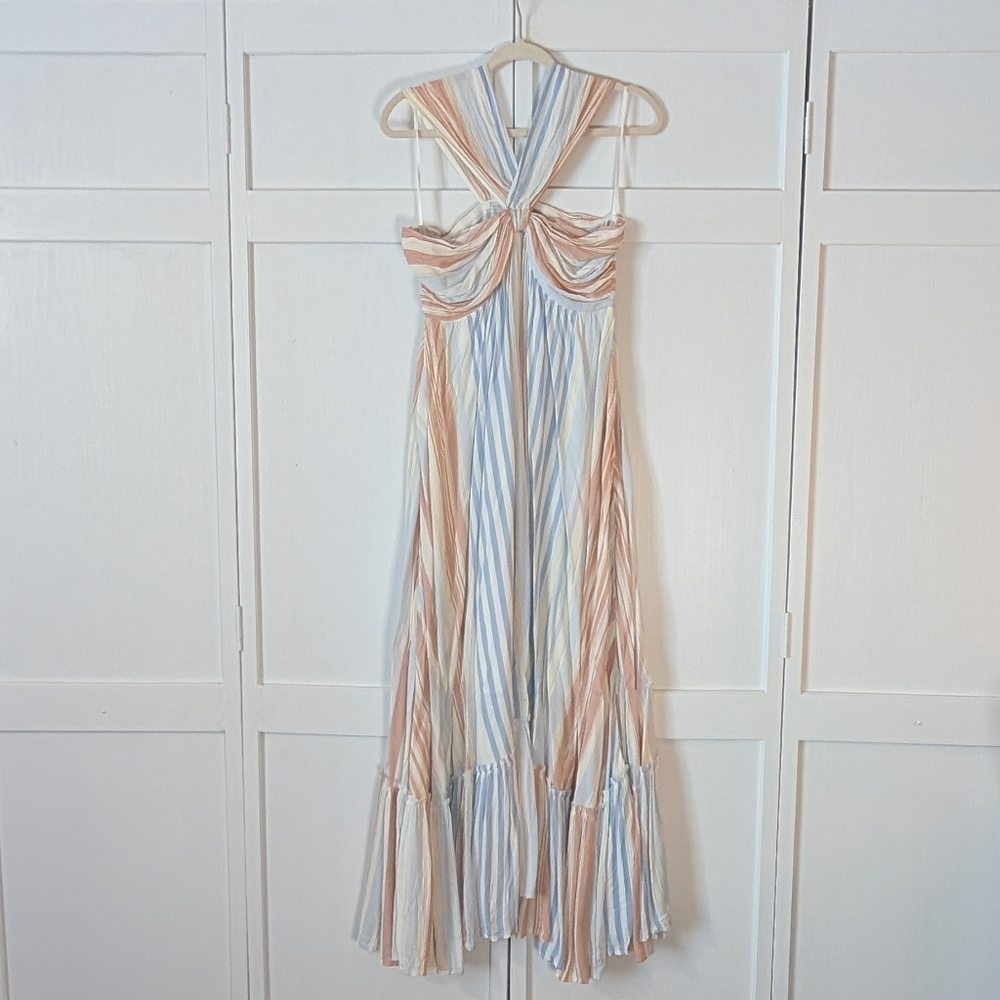 Fate Pastel Ruffled Striped Maxi Dress Size Medium